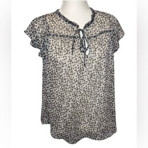 Lauren Conrad Short Sleeve Pullover Blouse Black Gray Cream Women’s Size Medium